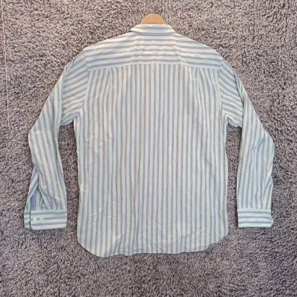 Faconnable Shirt Men Extra Large Blue Stripped Casual Button Down Designed in FR - Picture 9 of 9